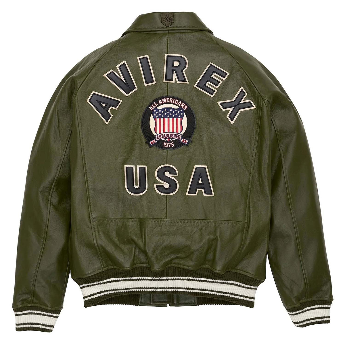 Avirex Iconic Olive Green Leather Bomber Jacket