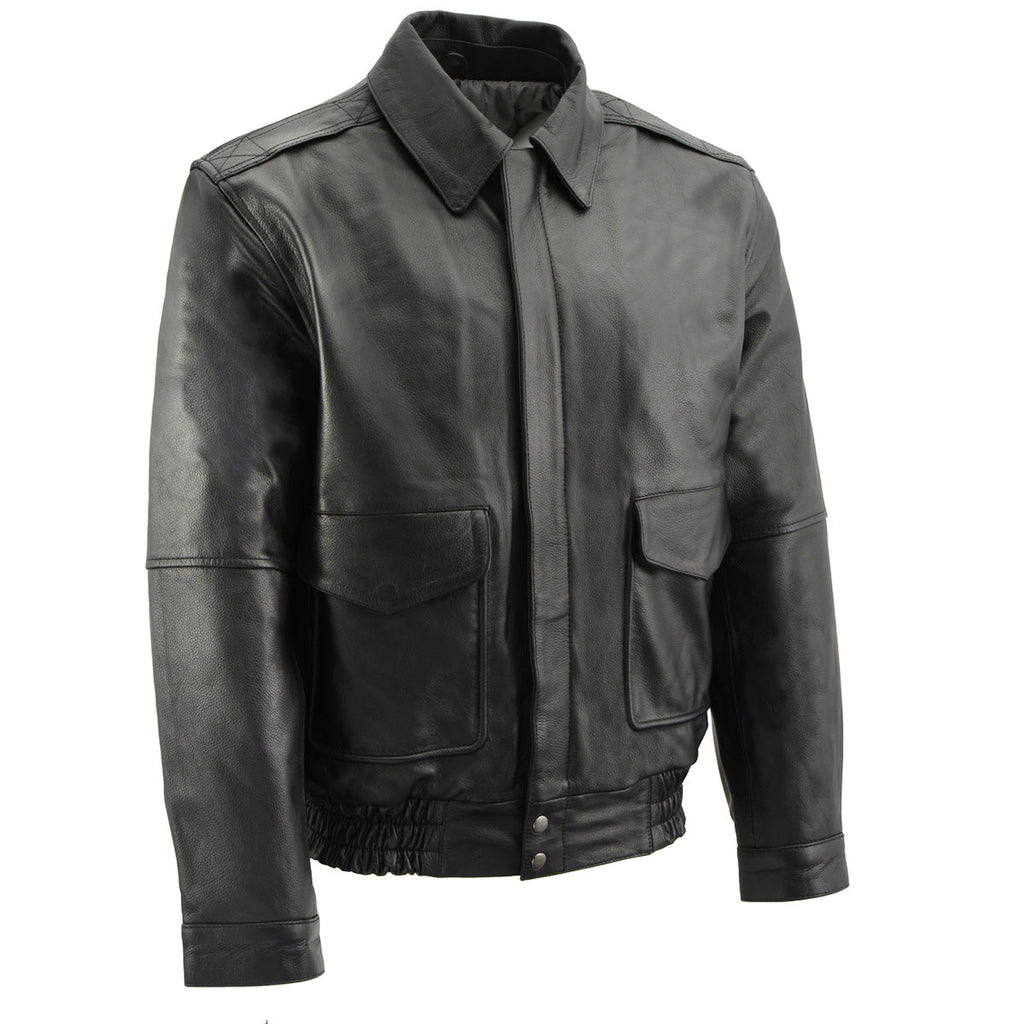 Milwaukee Leather LKM1704 Men's Classic Aviator Style Bomber Black Leather Fashion Coat Jacket
