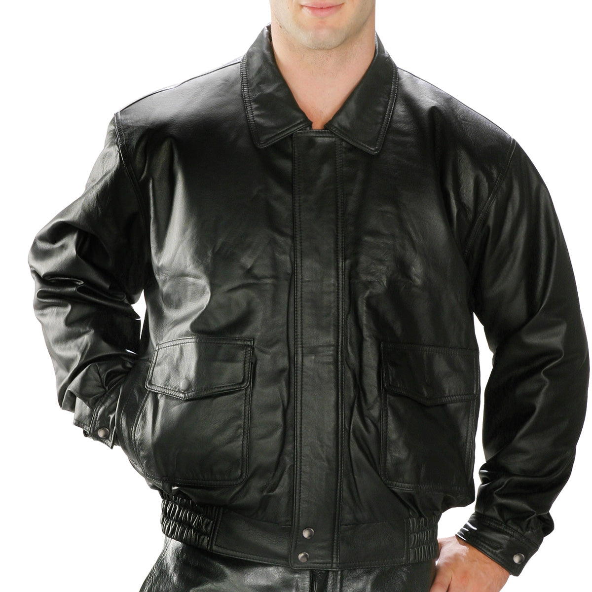 Milwaukee Leather LKM1704 Men's Classic Aviator Style Bomber Black Leather Fashion Coat Jacket