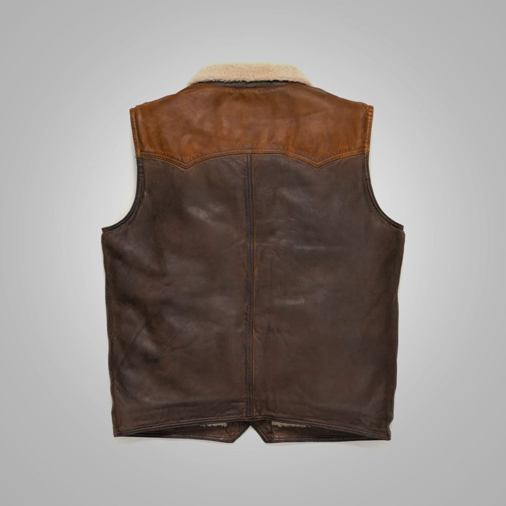 Mens Brown Shearling Fur Sheepskin Leather Vest