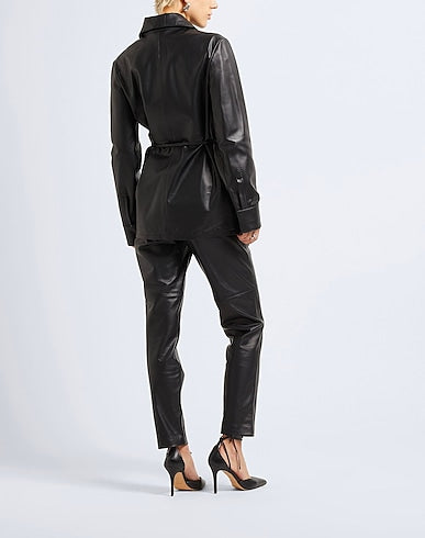 Fashion Leather Belted Shacket Solid color shirts & blouses
