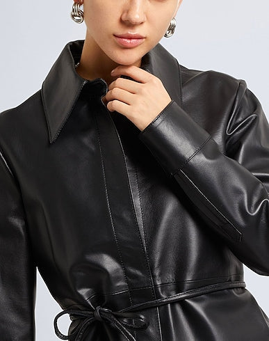 Fashion Leather Belted Shacket Solid color shirts & blouses