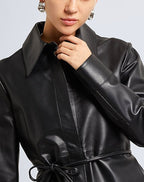 Fashion Leather Belted Shacket Solid color shirts & blouses