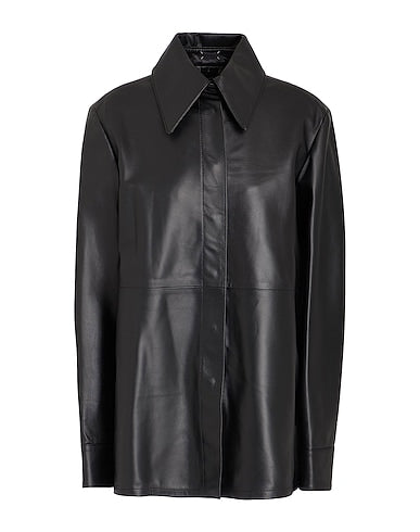 Fashion Leather Belted Shacket Solid color shirts & blouses