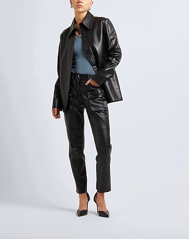 Fashion Leather Belted Shacket Solid color shirts & blouses