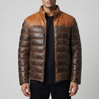 Men’s Dual Tone Brown Leather Puffer Down Jacket