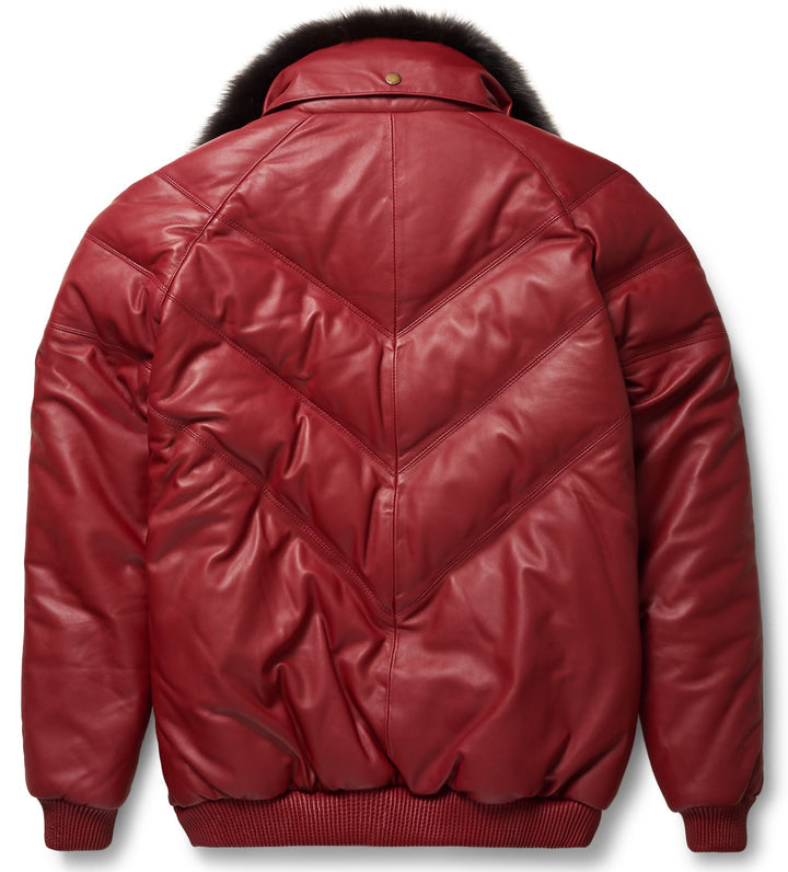 Burgundy Leather V-Bomber Jacket