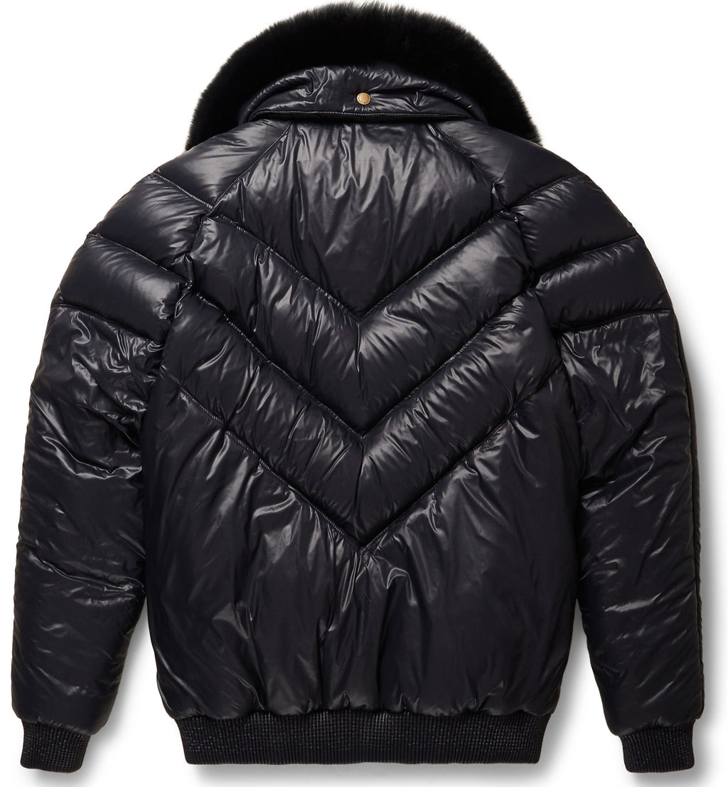 Premium Avanzar Nylon & Black Leather V-Bomber Jacket