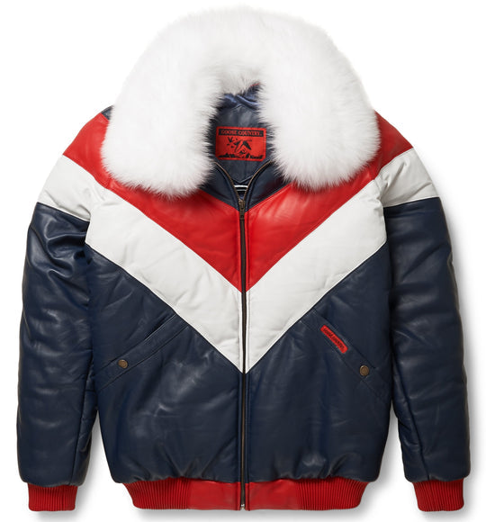 Fashion Leather V-Bomber Jacket