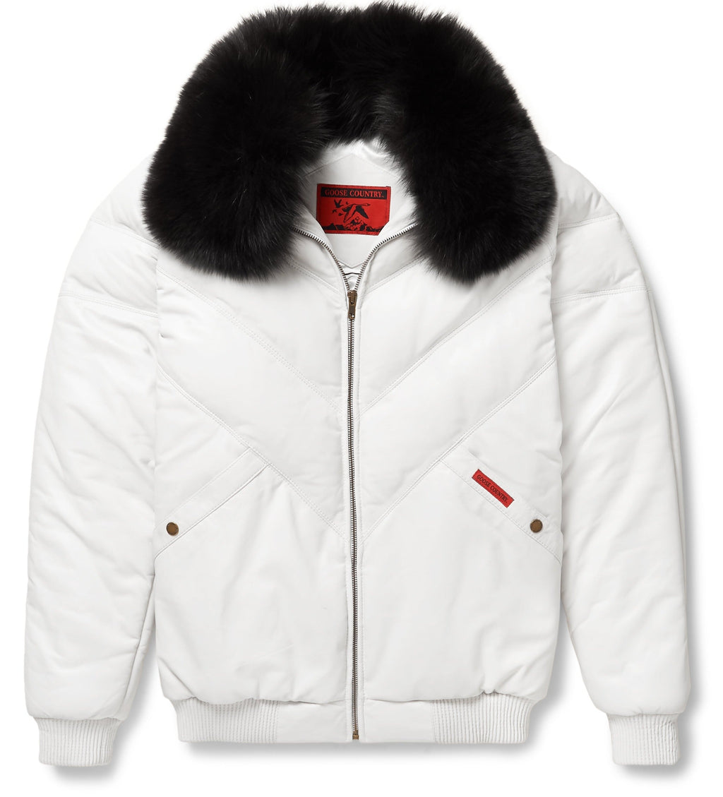 Premium Avanzar White Leather V-Bomber Jacket