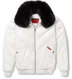 Premium Avanzar White Leather V-Bomber Jacket