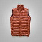 Brown Mens Shearling Bubble Leather Down Vest