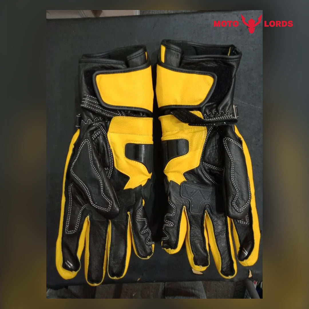 Motorcycle Riding Professional Racing Gloves Yellow Cowhide