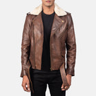 New Furton Brown Moto Belted Motorcycle Riding Men Biker Leather Jacket