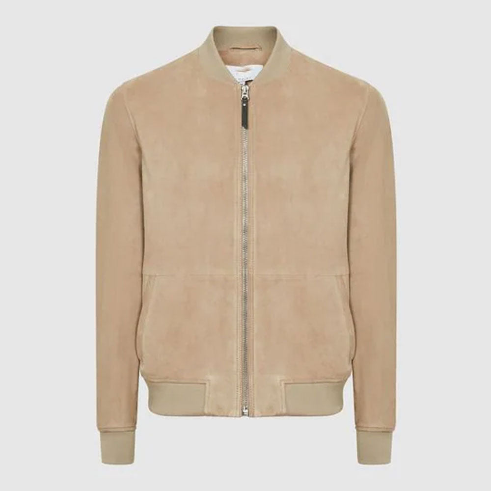 Men’s Brown Suede Leather Bomber Jacket