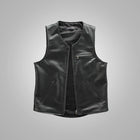 Mens Black Sheepskin Waistcoat Cowboy Genuine Leather Vest