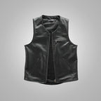 Mens Black Sheepskin Waistcoat Cowboy Genuine Leather Vest