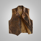 Men's Brown Sheepskin Waistcoat Leather Cowboy Vest