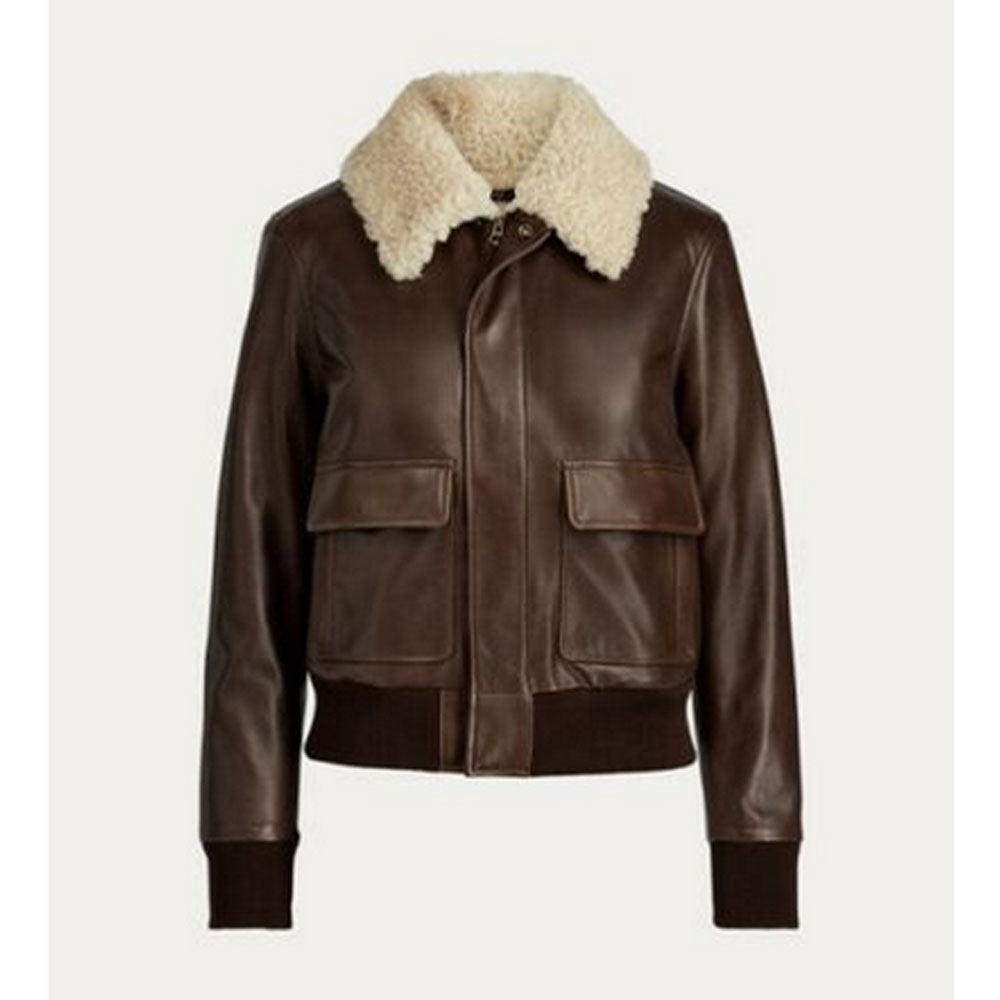 Women Aviator Shearling Motorbike Leather Bomber Jacket