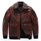 Reddish Brown Patched Goatskin Leather Bomber Jacket