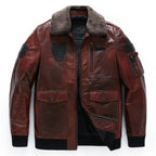 Reddish Brown Patched Goatskin Leather Bomber Jacket