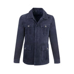 Men's Chocolate Medium Blue Suede Leather Bomber Shirt Jacket - Jeans Style
