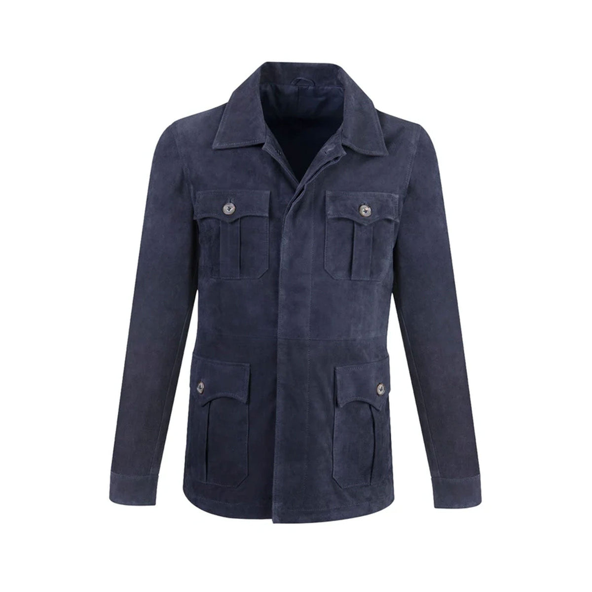 Men's Chocolate Medium Blue Suede Leather Bomber Shirt Jacket - Jeans Style