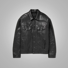 New Men's Army Black Suede Shearling Leather Trucker Jacket