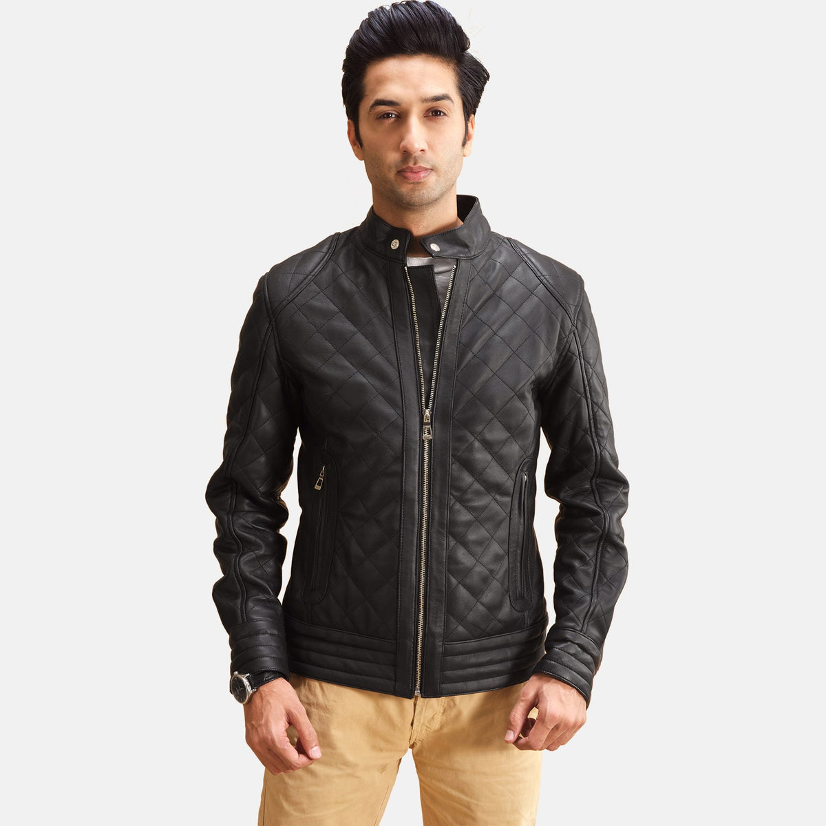 Men Black New Moto Racing Motorcycle Leather Biker Jacket