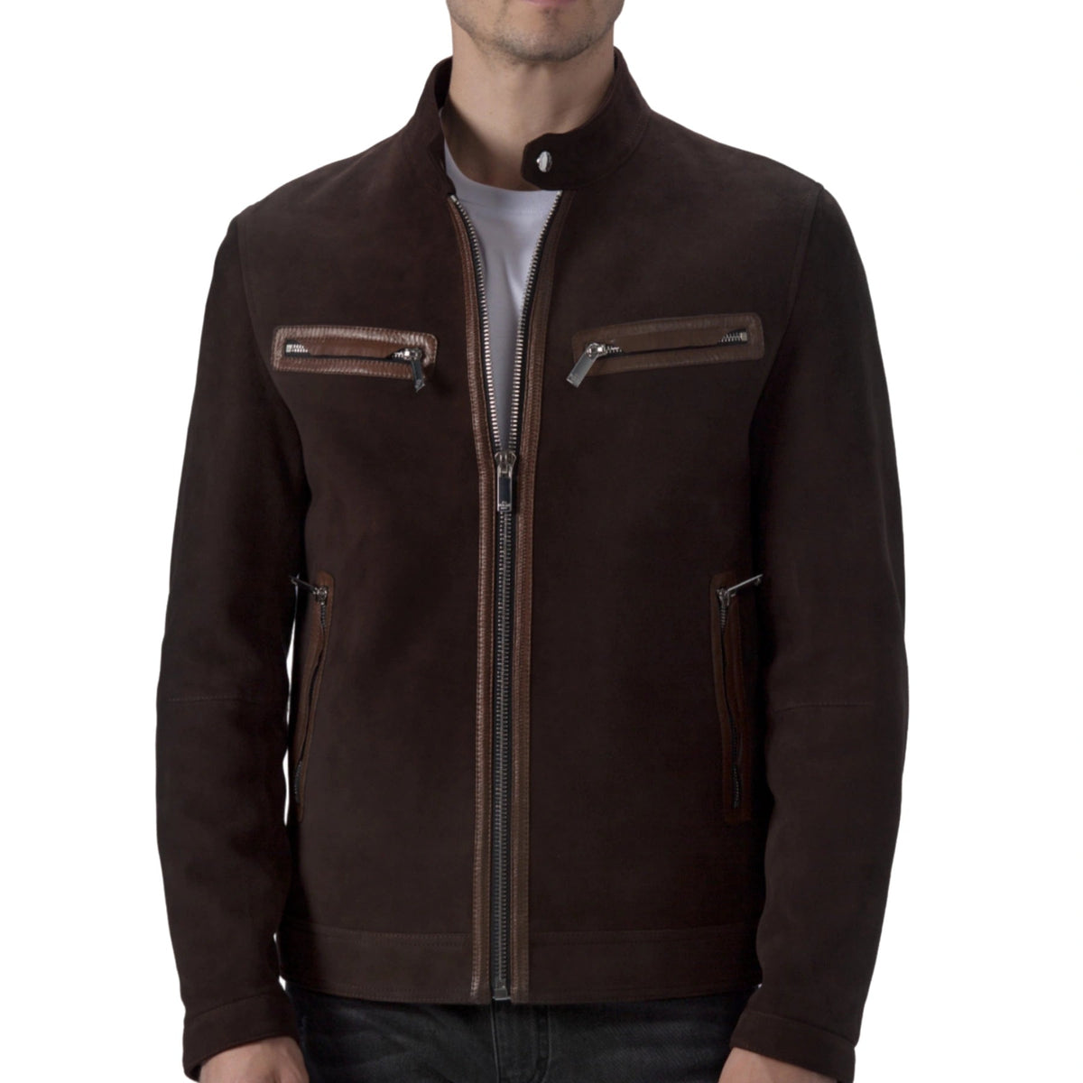Men's Suede Leather Jacket Cafe Racer Jacket