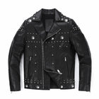 Black Rivet Punk Genuine Leather Moto Biker Jacket