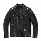 Black Rivet Punk Genuine Leather Moto Biker Jacket