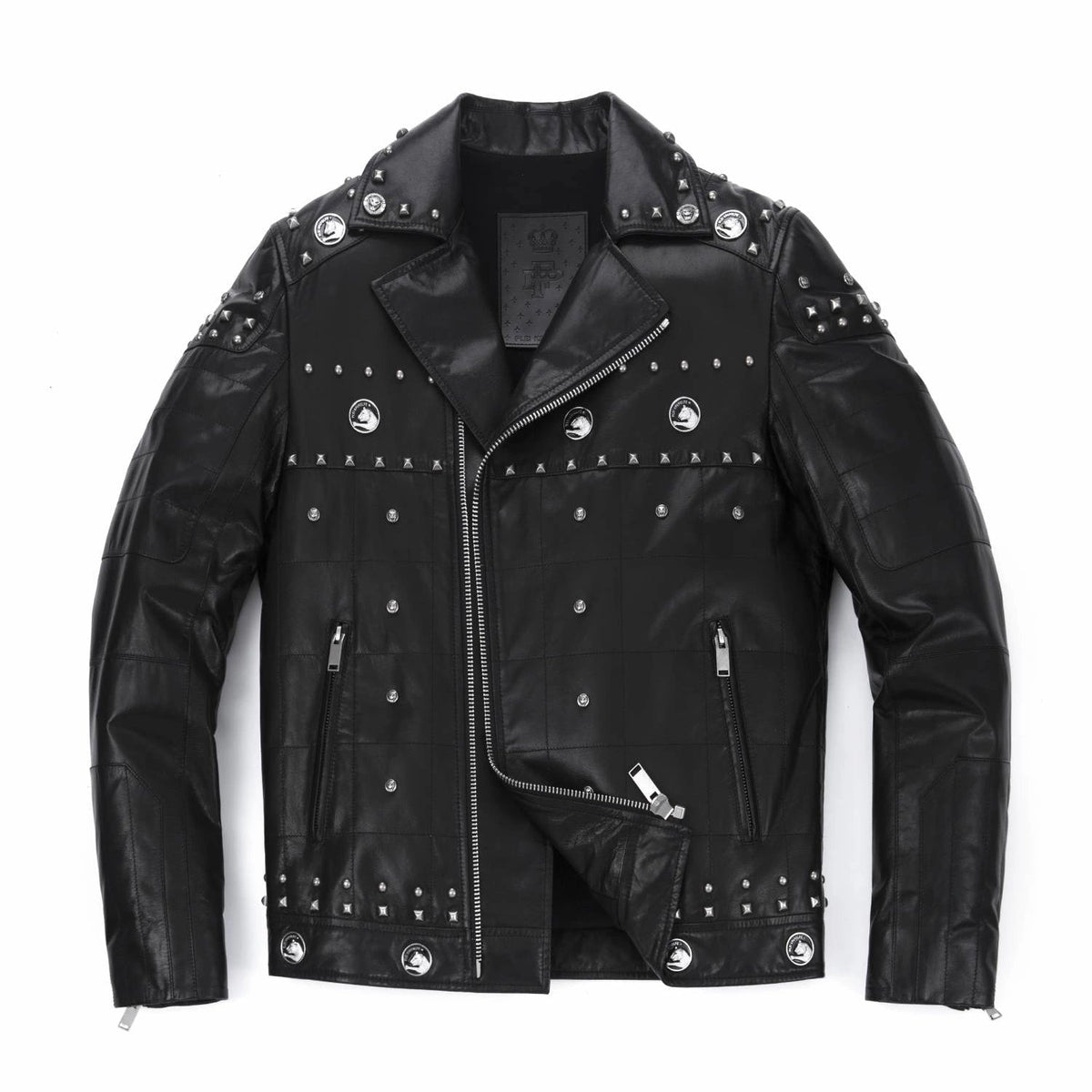 Black Rivet Punk Genuine Leather Moto Biker Jacket