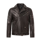 Black Rockstud Belted Genuine Leather Moto Jacket