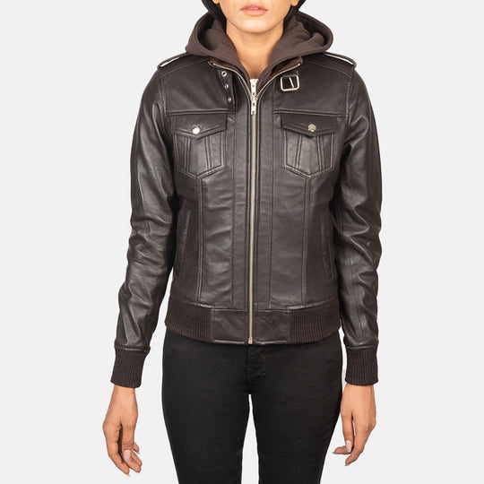Zenna Black Leather Bomber Jacket