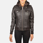 Zenna Black Leather Bomber Jacket