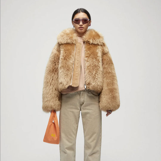 Womens Brown Winter Shearling Leather Jacket