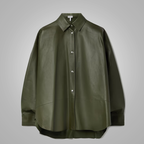 Women's Green Soft Smart Collar Leather Shirt