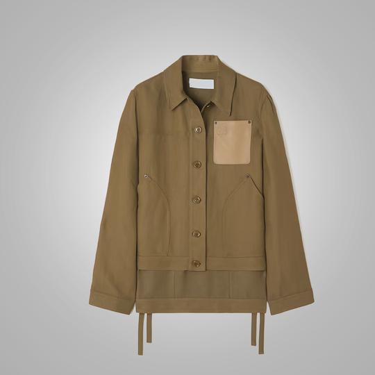 Women's Army Green Solid Cloth Button Leather Shirt