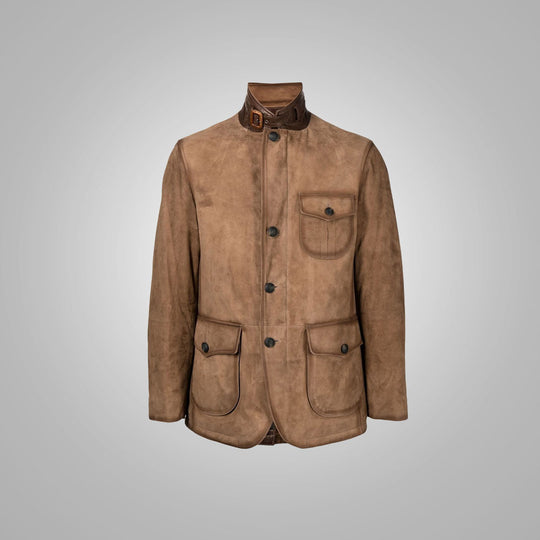 Fashion Mens Brown Suede Leather Blazer