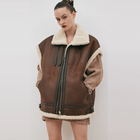 Chocolate Brown Women Aviator Sheepskin Leather Vest