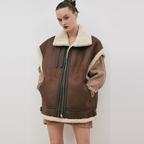 Chocolate Brown Women Aviator Sheepskin Leather Vest