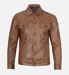 Avanzar Men’s Camel Trucker Leather Jacket
