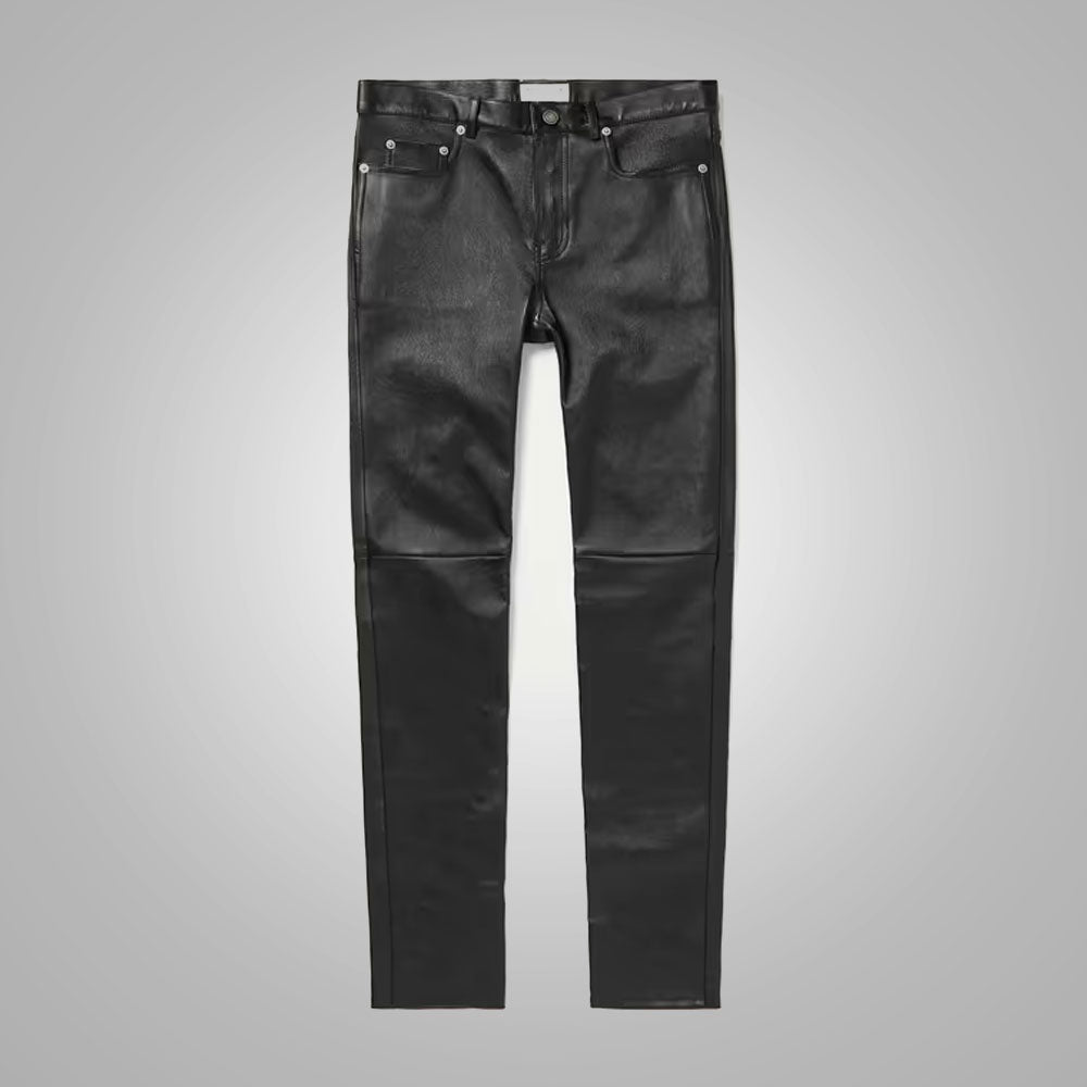 Men's Black Real Sheepskin Fashion Leather Pants