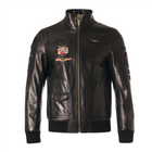 Black Pattern Patched Goatskin Bomber Jacket