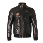 Black Pattern Patched Goatskin Bomber Jacket