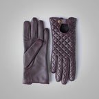 New Women's Berry Lambskin Genuine Leather Driving Gloves
