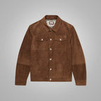 Mens Brown Lambskin Leather Trucker Jacket