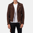 New Men Brown Motorcycle Racing Moto Suede Leather Biker Jacket