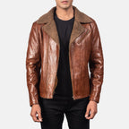 New Alberto Brown Shearling Moto Riding Men Biker Leather Jacket